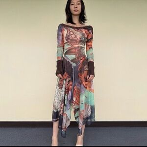 Jean Paul Gaultier Artistic Asymmetrical Dress in Brown and Green